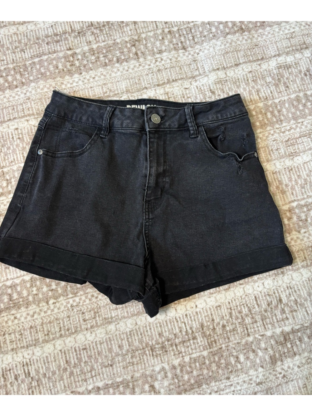 Rewash Super High Rise Mom Black Denim Shorts 5-Pocket Button Women's Size 7
